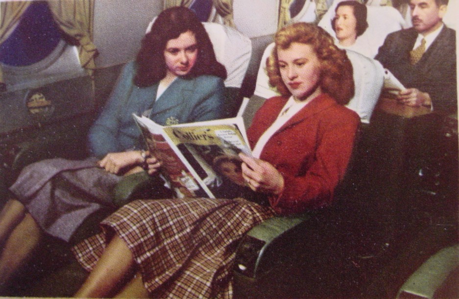  1940s Passengers relax on a Lockheed Constellation.